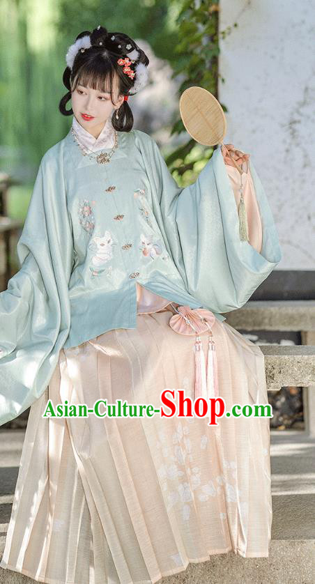 Ancient Chinese Ming Dynasty Royal Princess Costumes Traditional Hanfu Apparels Embroidered Blouse Top and Skirt Full Set