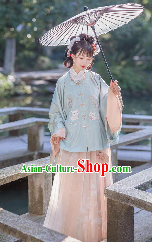 Ancient Chinese Ming Dynasty Royal Princess Costumes Traditional Hanfu Apparels Embroidered Blouse Top and Skirt Full Set