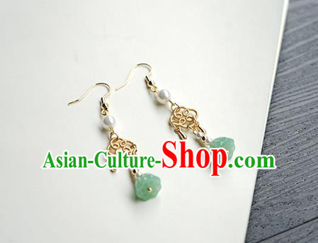Handmade Chinese Green Lotus Seedpod Ear Accessories Ancient Women Hanfu Classical Cheongsam Earrings