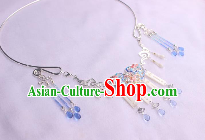 Chinese Handmade Hanfu Argent Necklace Classical Jewelry Accessories Ancient Princess Shell Tassel Necklet for Women