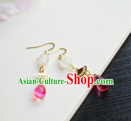 Handmade Chinese Women Hanfu Ear Accessories Classical Eardrop Rosy Earrings