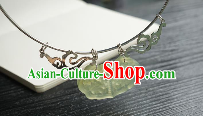 Chinese Handmade Hanfu Ming Dynasty Argent Necklace Classical Jewelry Accessories Ancient Princess Jade Necklet for Women