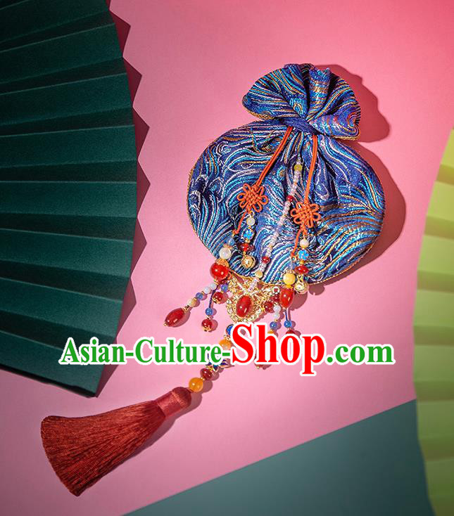 Chinese Classical Waist Accessories Ancient Princess Hanfu Blue Silk Sachet Tassel Pendant