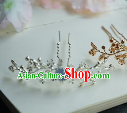 Chinese Classical Argent Plum Blossom Hair Clip Hair Accessories Handmade Ancient Jin Dynasty Hanfu Hairpin for Women