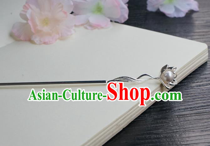 Chinese Classical Argent Flower Hair Clip Hair Accessories Handmade Ancient Jin Dynasty Hanfu Hairpin for Women