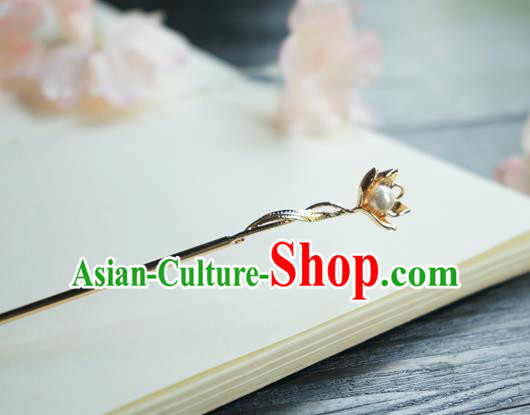 Chinese Classical Golden Flower Hair Clip Hair Accessories Handmade Ancient Jin Dynasty Hanfu Hairpin for Women