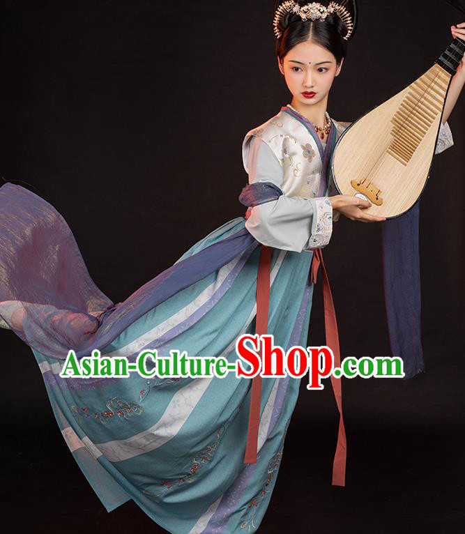 Chinese Ancient Court Lady Top Blouse and Skirt Traditional Tang Dynasty Palace Historical Costumes Hanfu Hu Xuan Dance Apparels Full Set