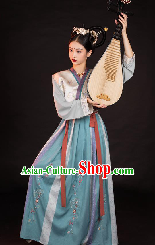 Chinese Ancient Court Lady Top Blouse and Skirt Traditional Tang Dynasty Palace Historical Costumes Hanfu Hu Xuan Dance Apparels Full Set