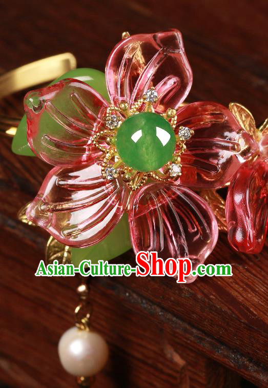 Chinese Handmade Hanfu Red Flowers Bracelet Classical Jewelry Accessories Bangle for Women