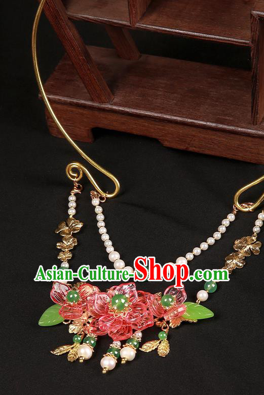 Chinese Handmade Hanfu Red Flowers Necklet Classical Jewelry Accessories Necklace for Women