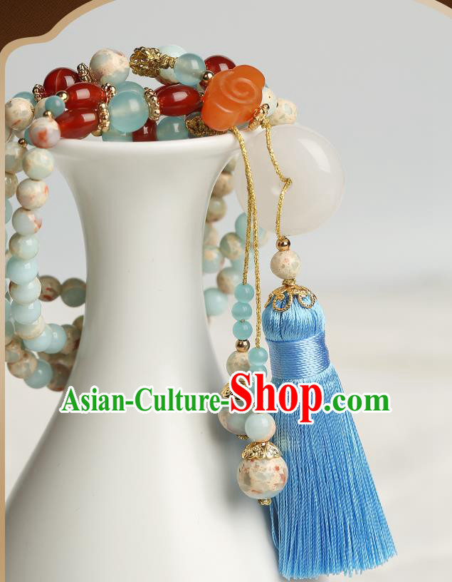 Chinese Handmade Hanfu Beads Bracelet Classical Jewelry Accessories Jade Tassel Bangle for Women