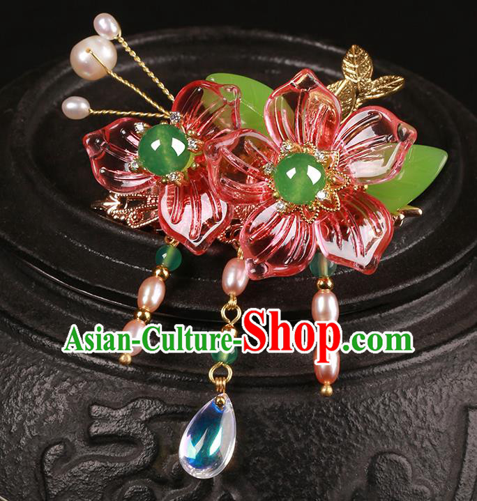 Chinese Classical Red Flowers Hair Claw Hair Accessories Handmade Ancient Court Lady Hanfu Hairpins for Women