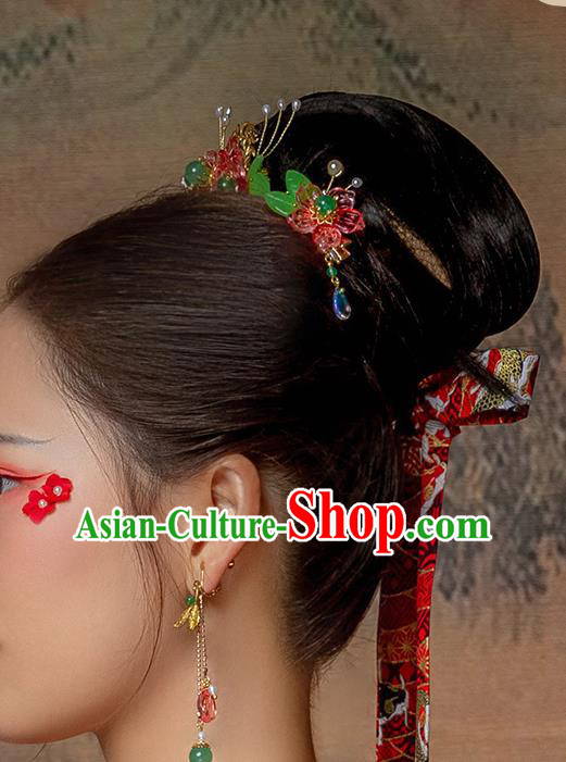 Chinese Classical Red Flowers Hair Claw Hair Accessories Handmade Ancient Court Lady Hanfu Hairpins for Women