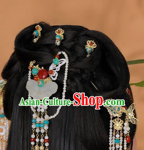 Chinese Classical Ming Dynasty Golden Hair Clips Hair Accessories Handmade Ancient Court Hanfu Bells Tassel Hairpins for Women