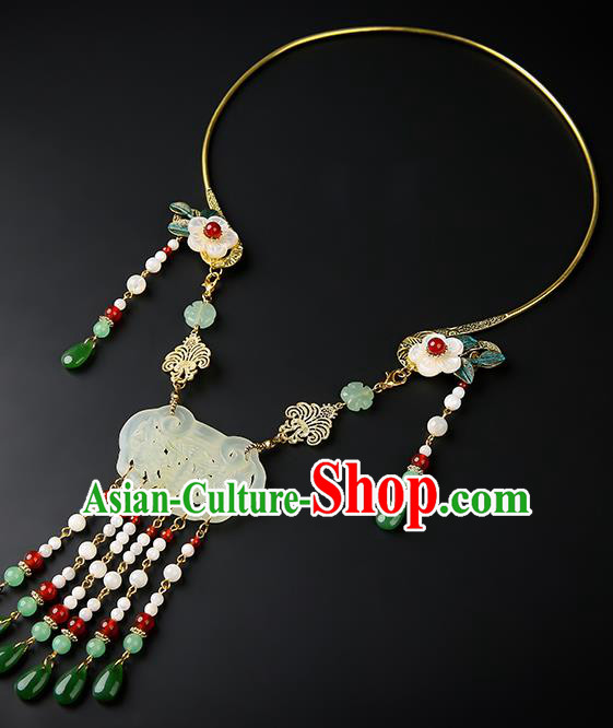 Chinese Handmade Song Dynasty Jade Necklace Classical Jewelry Accessories Ancient Hanfu Beads Tassel Necklet for Women
