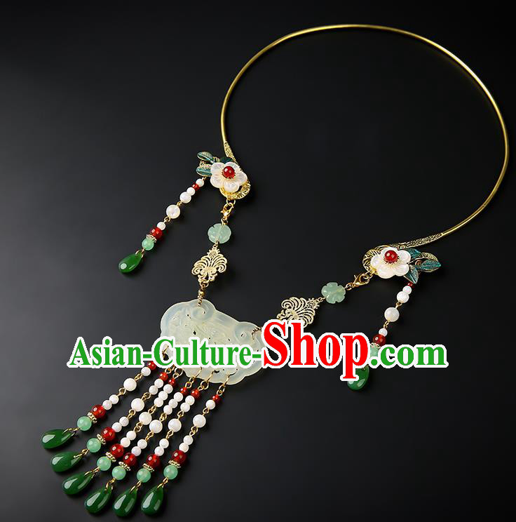 Chinese Handmade Song Dynasty Jade Necklace Classical Jewelry Accessories Ancient Hanfu Beads Tassel Necklet for Women