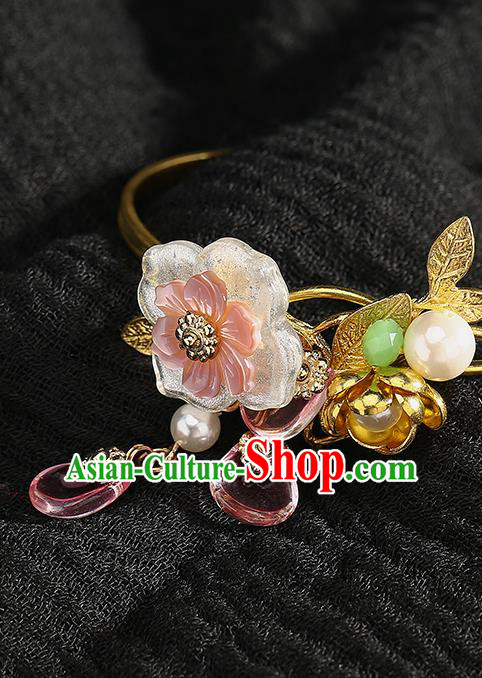 Chinese Handmade Song Dynasty Golden Bracelet Classical Jewelry Accessories Ancient Hanfu Flower Bangle for Women