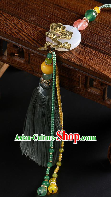 Chinese Classical Hanfu Green Tassel Waist Accessories Ancient Princess Jade Belt Pendant