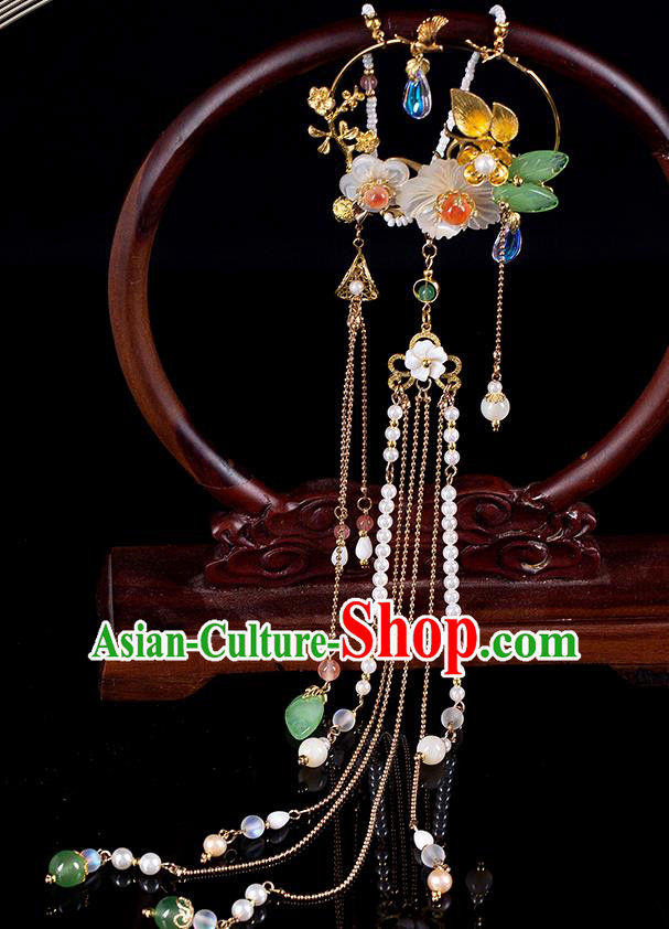 Chinese Classical Hanfu Shell Flowers Tassel Waist Accessories Ancient Princess Belt Pendant