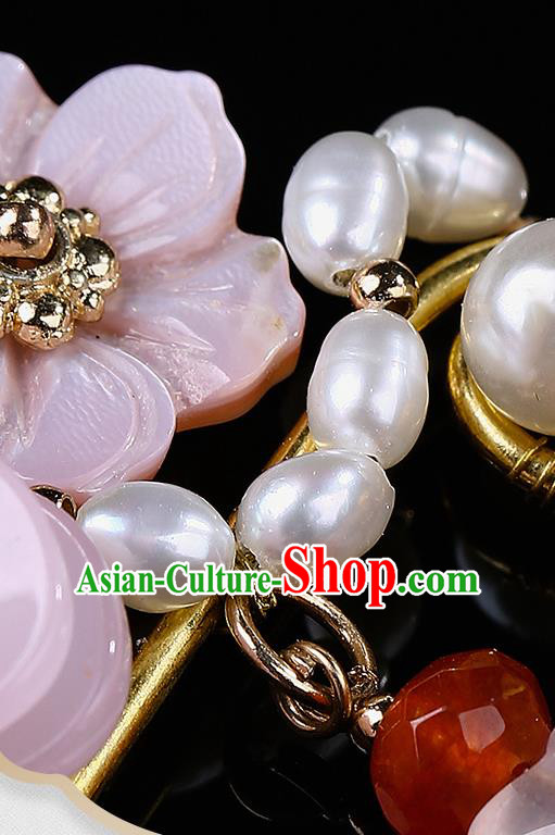 Chinese Classical Pink Flower Hair Clip Hanfu Hair Accessories Handmade Ancient Princess Tassel Hairpins for Women