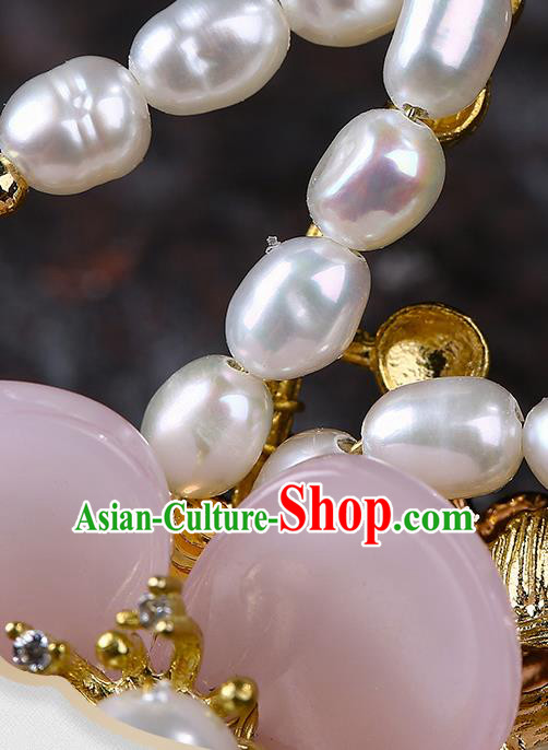 Chinese Classical Pearls Hair Claw Hanfu Hair Accessories Handmade Ancient Princess Pink Flower Hairpins for Women