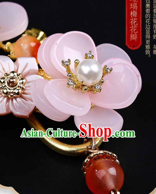 Chinese Handmade Pearls Necklet Classical Jewelry Accessories Ancient Hanfu Pink Flower Necklace for Women