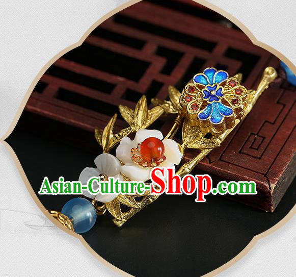 Chinese Classical Hanfu Golden Bamboo Leaf Waist Accessories Ancient Princess Beads Tassel Belt Pendant