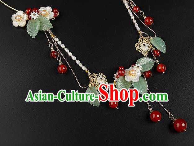 Chinese Handmade Red Beads Tassel Necklet Classical Jewelry Accessories Ancient Hanfu Pearls Necklace for Women