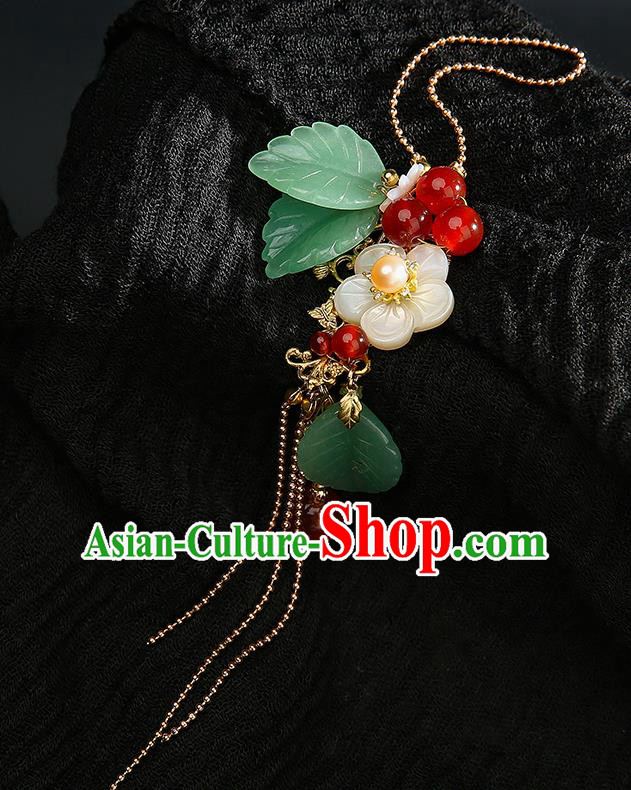 Chinese Classical Hanfu Shell Plum Brooch Accessories Ancient Princess Red Beads Tassel Breastpin Pendant