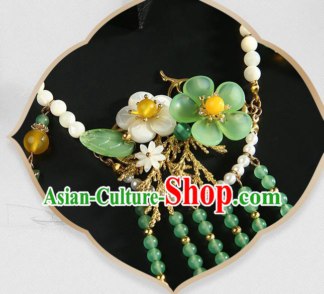 Chinese Handmade Green Beads Tassel Necklet Classical Jewelry Accessories Ancient Hanfu Plum Blossom Necklace for Women