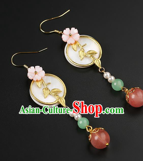 Handmade Chinese Ear Accessories Classical Eardrop Ancient Women Hanfu Golden Leaf Earrings