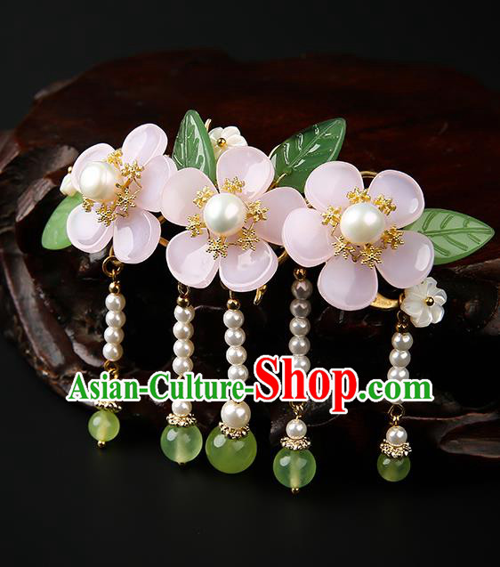 Chinese Classical Song Dynasty Beads Tassel Hair Claw Hanfu Hair Accessories Handmade Ancient Princess Flowers Hairpins for Women