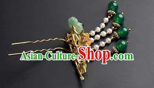 Chinese Classical Golden Bamboo Hair Claw Hanfu Hair Accessories Handmade Ancient Princess Green Plum Hair Stick Hairpins for Women
