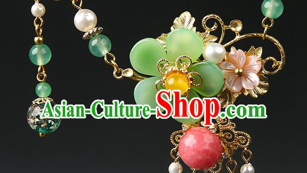 Chinese Handmade Ming Dynasty Green Beads Necklet Classical Jewelry Accessories Ancient Hanfu Tassel Necklace for Women