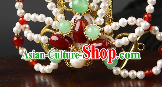 Chinese Classical Song Dynasty Pearls Hair Crown Hanfu Hair Accessories Handmade Ancient Empress Golden Hairpins for Women