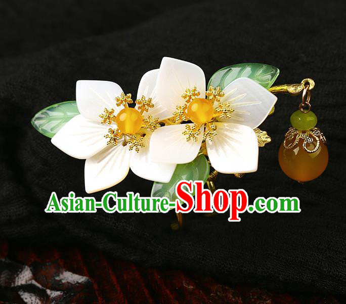 Chinese Classical White Flowers Hair Clip Hanfu Hair Accessories Handmade Ancient Princess Hairpins for Women