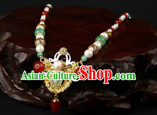 Chinese Classical Agate Eyebrows Pendant Hanfu Hair Accessories Handmade Ancient Princess Pearls Hair Clasp for Women