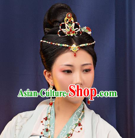 Chinese Classical Agate Eyebrows Pendant Hanfu Hair Accessories Handmade Ancient Princess Pearls Hair Clasp for Women