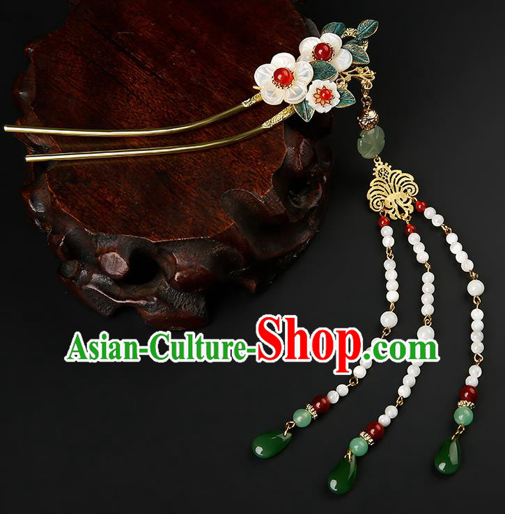 Chinese Classical Plum Blossom Hair Clip Hanfu Hair Accessories Handmade Ancient Song Dynasty Imperial Concubine Tassel Hairpins for Women