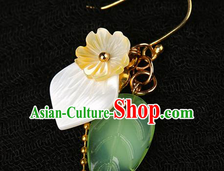 Handmade Chinese Long Tassel Ear Accessories Classical Eardrop Ancient Women Hanfu Shell Leaf Earrings