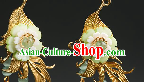Handmade Chinese Green Flower Ear Accessories Classical Eardrop Ancient Women Hanfu Long Tassel Earrings