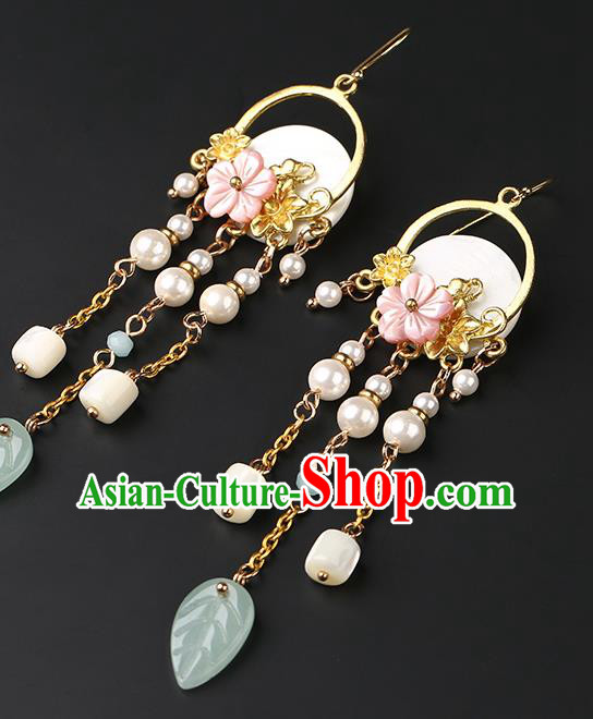 Handmade Chinese Aventurine Ear Accessories Classical Eardrop Ancient Women Hanfu Beads Tassel Earrings