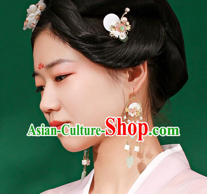 Handmade Chinese Aventurine Ear Accessories Classical Eardrop Ancient Women Hanfu Beads Tassel Earrings