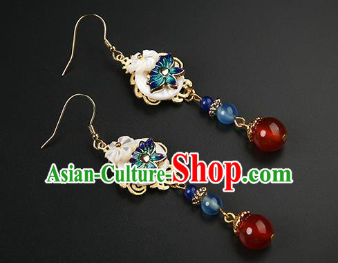 Handmade Chinese Cloisonne Ear Accessories Classical Eardrop Ancient Women Hanfu Red Beads Tassel Earrings