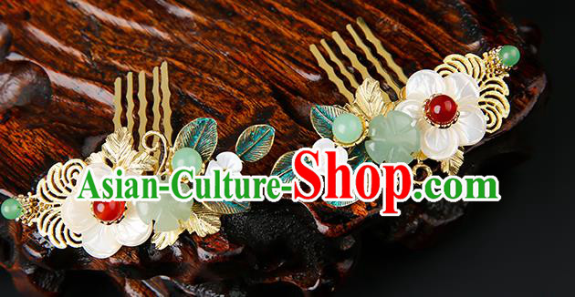 Chinese Classical Shell Hair Combs Hanfu Hair Accessories Handmade Ancient Princess Jade Hairpins for Women