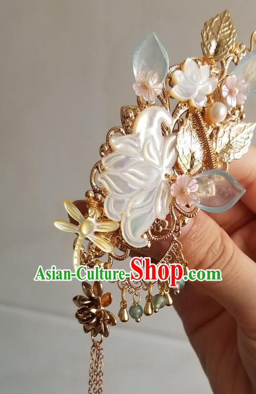 Chinese Classical Shell Lotus Hair Claw Hanfu Hair Accessories Handmade Ancient Princess Dragonfly Hairpins for Women