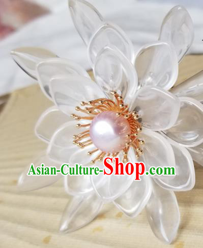 Chinese Classical White Epiphyllum Hair Clip Hanfu Hair Accessories Handmade Ancient Princess Hairpins for Women