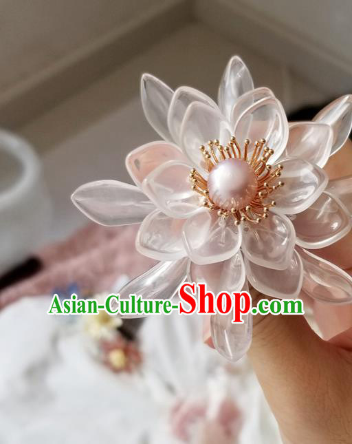 Chinese Classical White Epiphyllum Hair Clip Hanfu Hair Accessories Handmade Ancient Princess Hairpins for Women