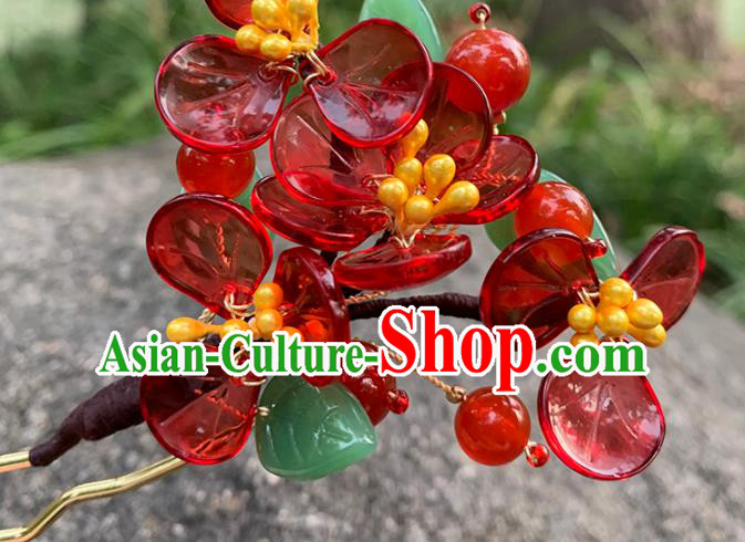 Chinese Classical Cheongsam Hair Clip Hanfu Hair Accessories Handmade Ancient Queen Red Flowers Hairpin for Women