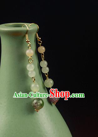 Handmade Chinese Green Beads Ear Accessories Classical Eardrop Ancient Women Hanfu Earrings